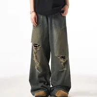 Jean Baggy Déchiré à Jambes Larges pour Homme, Pantalon en Denim, Style Rétro Américain, Décontracté, Y2K, High Street Fashion, Collection Printemps 2025 2
