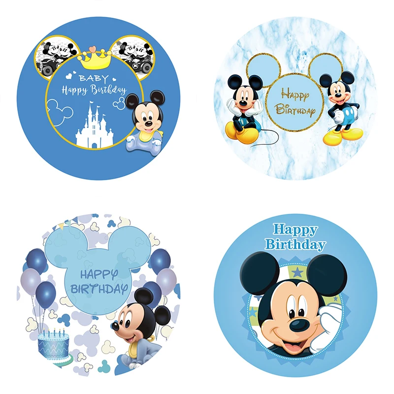 

Customized Disney Mickey Mouse Theme Round Backdrop Polyester Background Baby Shower Children's Birthday Party Wall Decorations