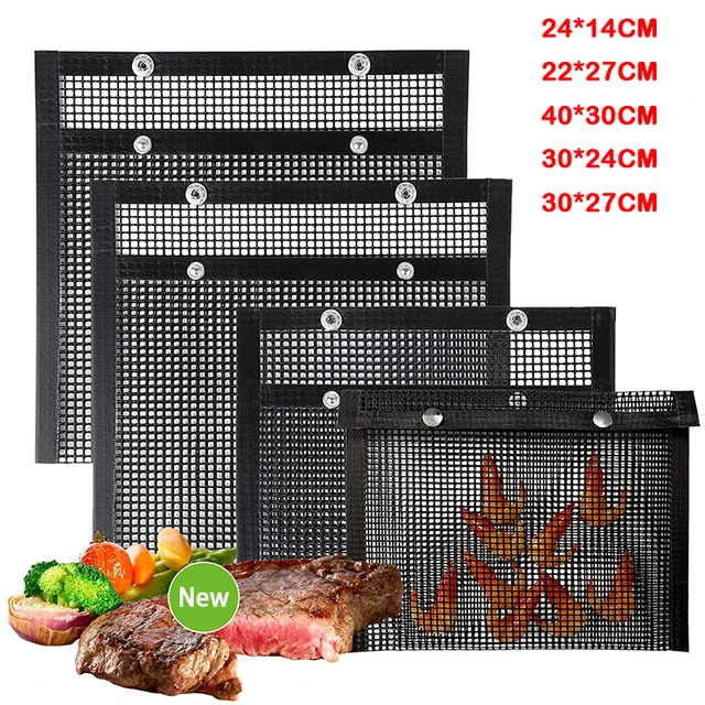 Nem Tapadó Hálógrill Táska Grill Szőnyeg Újrafelhasználható Bbq Zöldség Hús Főző Tasak Hőálló Kiegészítők Szerszámok