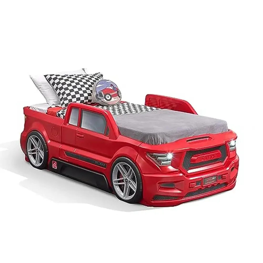 Turbocharged Twin Size Truck Car Bed Boys and Girls Realistic Detail with Working Headlights Built-In Storage Drawer Race Car 3