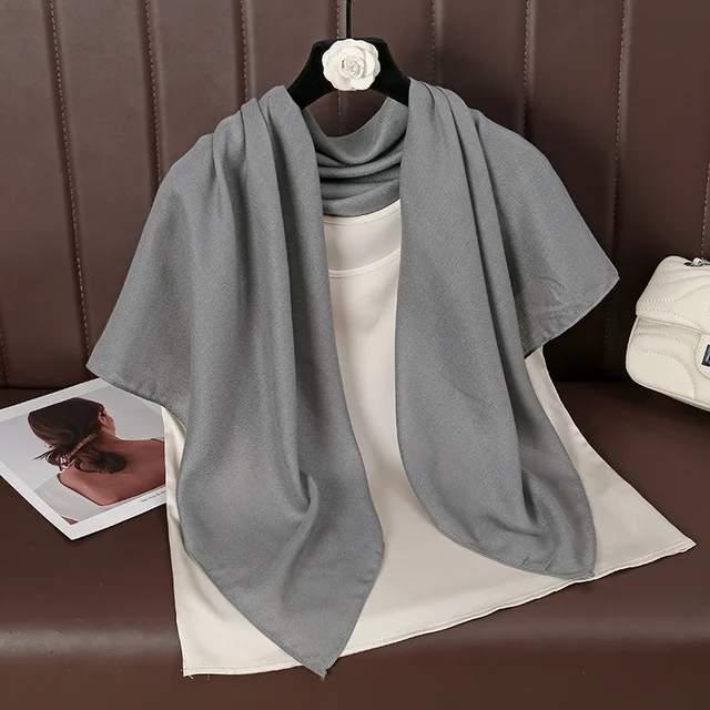 106812-665df1.jpg Foulard carré fin et doux pour femmes, 90x90cm, simplicité, couleur unie, foulard en coton et lin, Hijabs musulmans, accessoires de sac