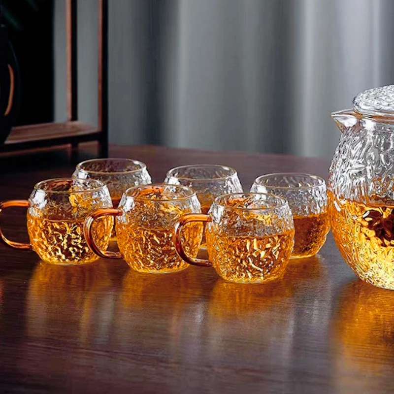 Japanese Style Heat Resistant 6pcs Package High Temperature and Explosion-proof Hammered Glass Tea Cup Borosilicate Cups Kitchen