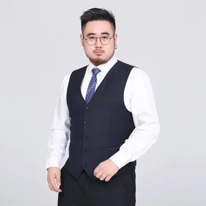 Elegant Men Suit Vest Black Navy Blue Single Breasted V-neck Business Formal Chic Male Vest Gentleman Waistcoat Plus Size S-10XL
