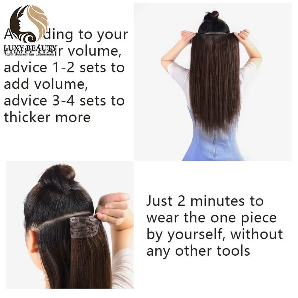 Blonde Clip In One Piece Human Hair Extensions Brown Remy Human Hair Weft Clip In Natural Silk Straight Hairpiece For Women