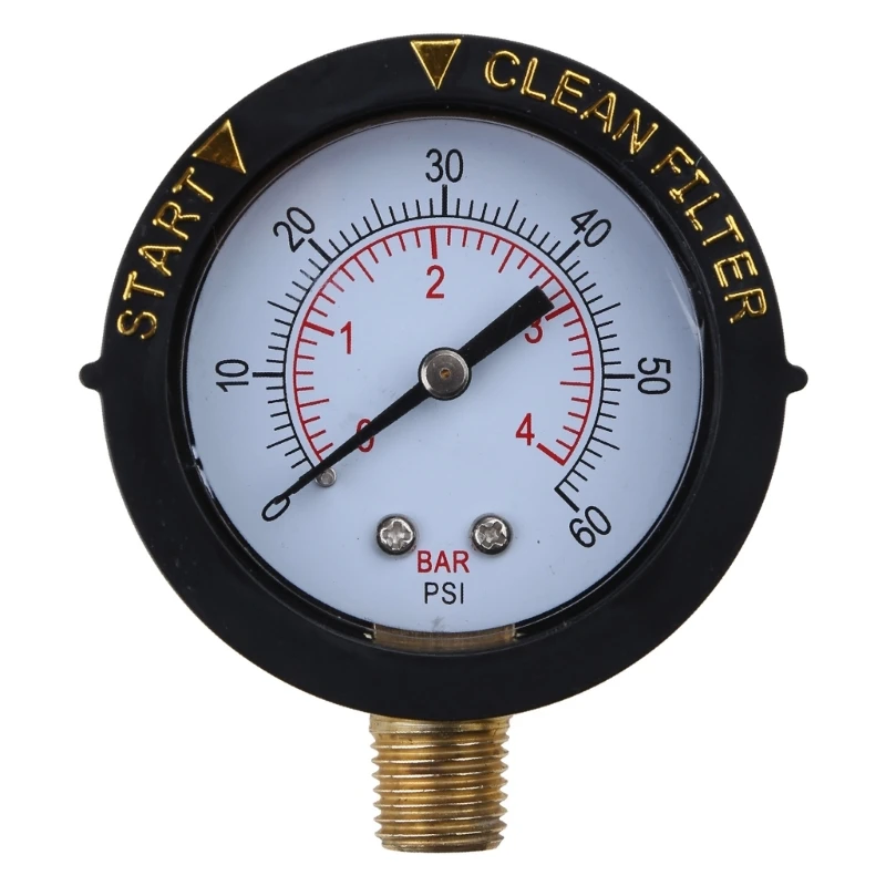 Pool Pressure Gauge 2" Dial Clean Filter Utility Water Pressure Gauge 60psi with Setable for Case & 1/4"NPT Bottom Mount
