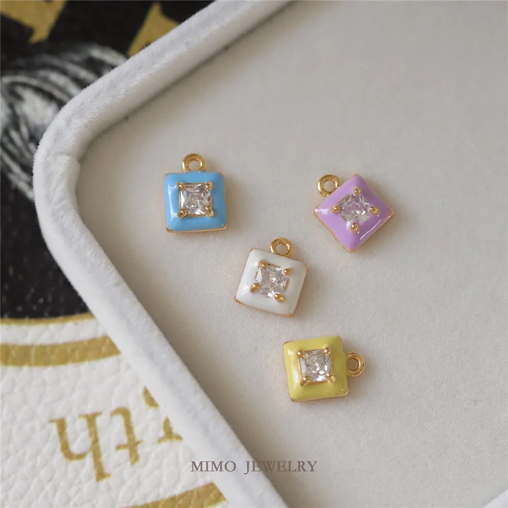 

7x9.2MM 14K Gold Plated Brass Square Colored Drop Oil Zircon Cube Sugar Charm Pendants Jewelry Making Supplies Diy Accessorie