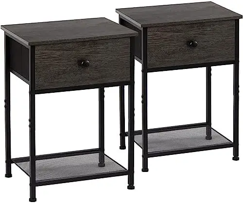 

Nightstands Set of 2, End Side Tables Living Room with Drawer, Modern Night Stand with Storage Shelf, Bedside Tables for Bedroom