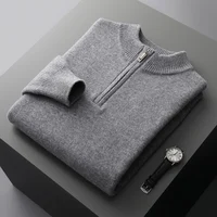 Autumn and Winter New Thickened Half High Neck sweater Men's Clothing Zipper Pullover 100% Merino wool Knitted Jacket Top 2