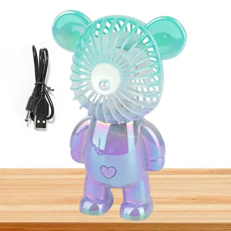 

Bear Fan Rechargeable Desktop Portable Mini Fan Dormitory Electroplating Colorful Decoration Ornament Hree-speed Large Wind
