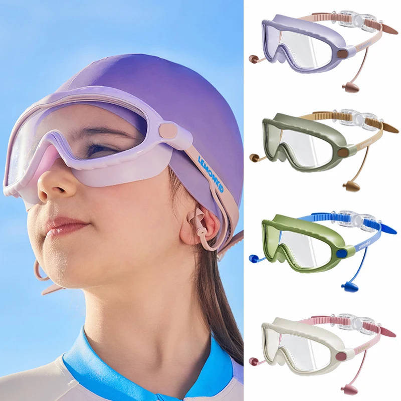 Lunettes de natation enfants anti-buée anti-UV - Vision large avec bouchons d'oreilles pour bébé nageur