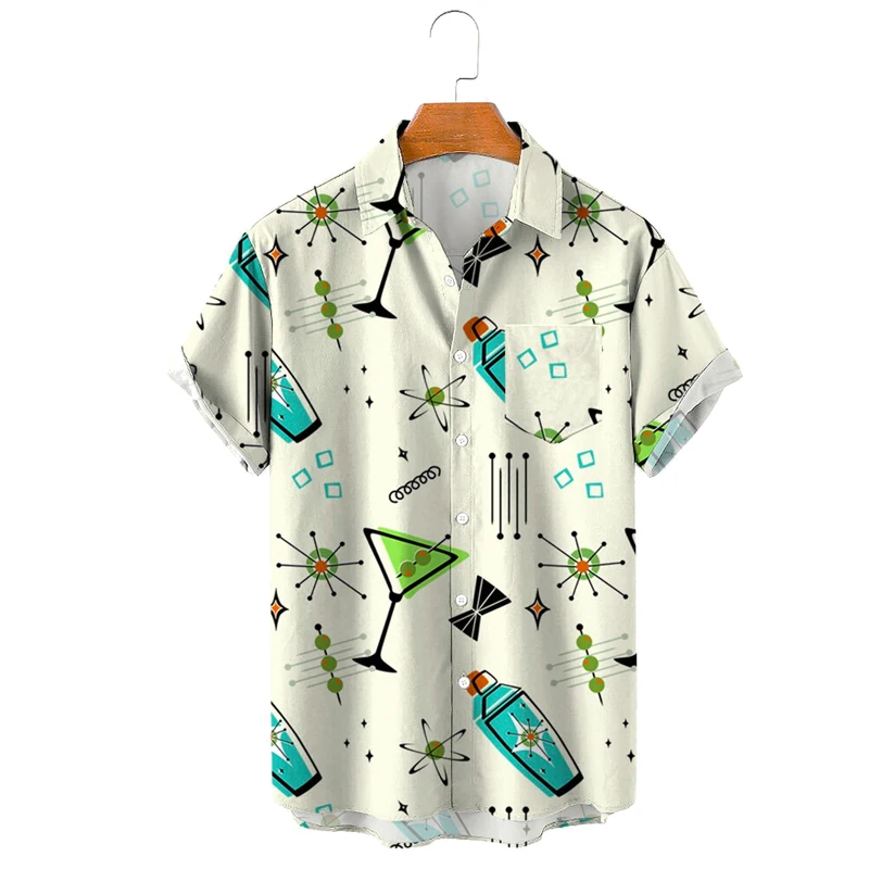 

Men's Fashion Vintage Clothing Cocktail Shaker Pattern Men's Casual Shirt