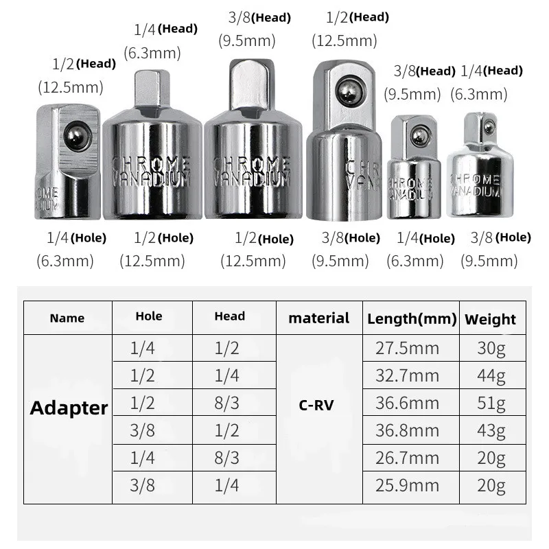 Socket adapter ratchet wrench adapter 1/2 big fly turn 3/8 medium fly turn 1/4 small CR-V chrome vanadium steel socket adapter