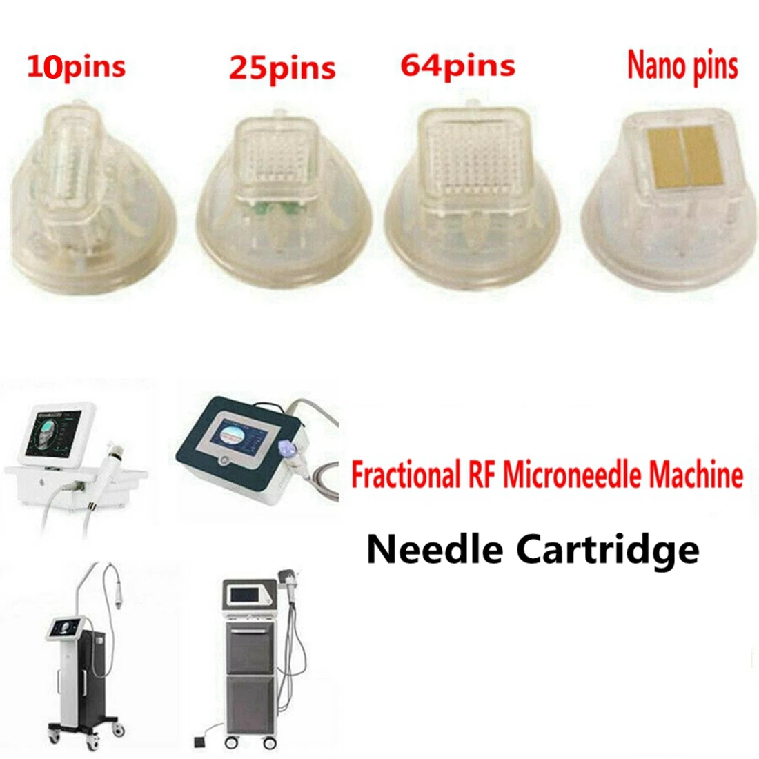 Microneedling Needle Cartridge Microneedling Cartridge Disposable Microneedle Cartridge Gold Plated 10/25/64 Pins Nano Tips for Fractional RF Machine Anti Stretch Marks Scars