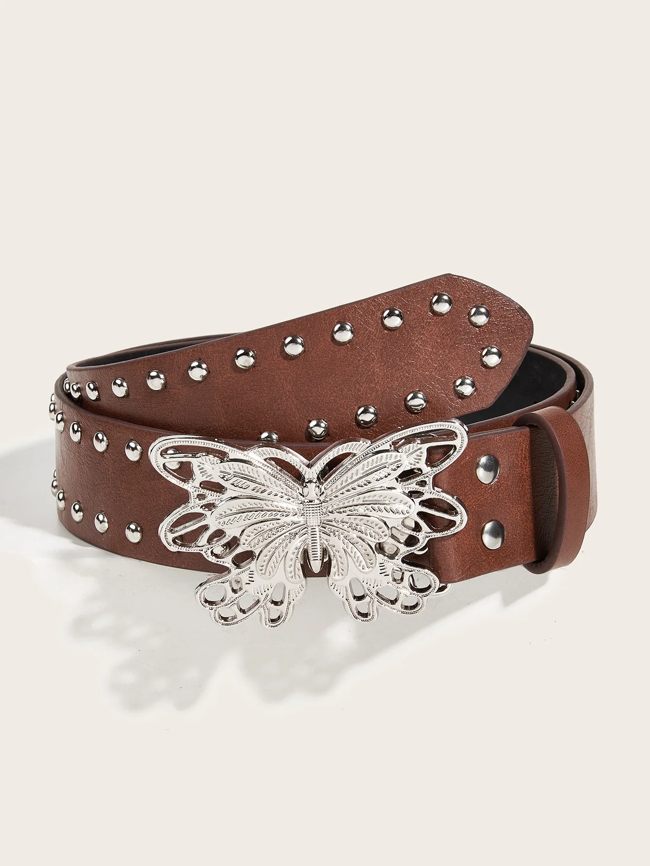 3.8x105cm Retro Punk Style Rivet Belt with Butterfly Metal Buckle Wide Belt Fashion Waistband Women's Jeans Pants Y2K Belt