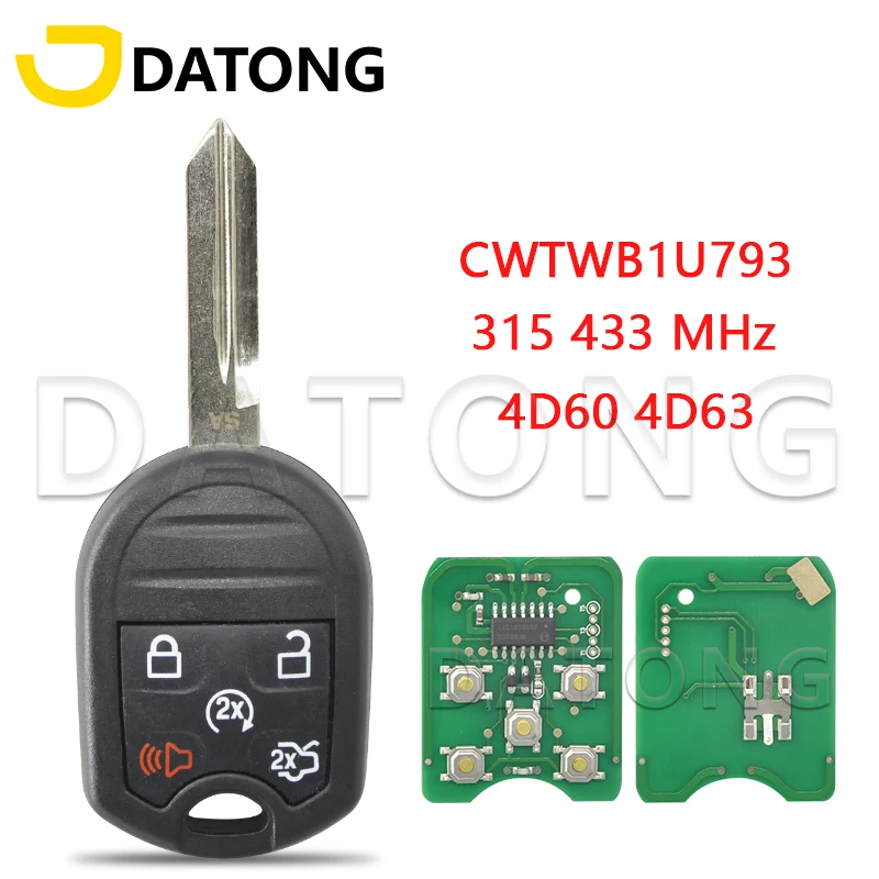 Datong Wolrd Car Remote Control Key For Ford Expedition Explorer Taurus Flex 315/433MHz 4D60 4D63 Chip CWTWB1U793 Replace Key datong world car remote key for nisan qashqai sunny tiida x trail fccid cwtwb1u751 cwtwb1u816 315 mhz id46 chip replace car key