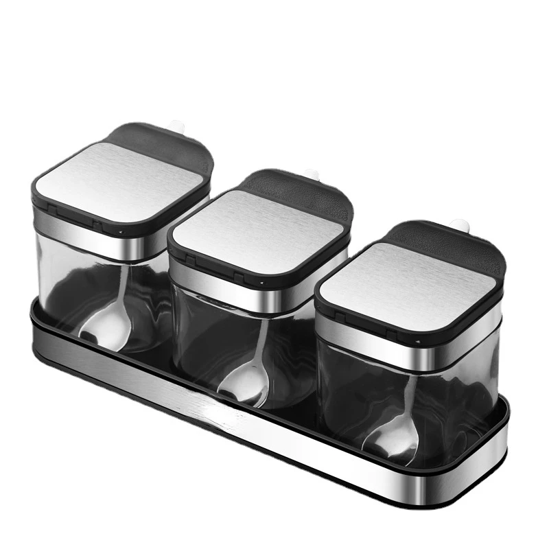 Seasoning Box Salt Jar Combination Set Kitchen Household Seasoning Storage Bottle Glass Gourmet Powder Chili Sucrier