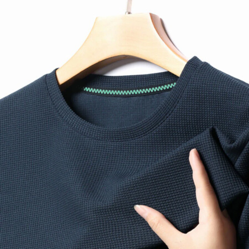 Neues Sommer-Waffel-Rundhals-Kurzarm-T-Shirt für kurz ärmel iges Herren-Oberteil – Detail 10