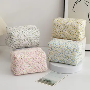 Borsa da viaggio floreale per il trucco da donna, custodia per cosmetici di grande capacità, custodia morbida per cosmetici B8H9