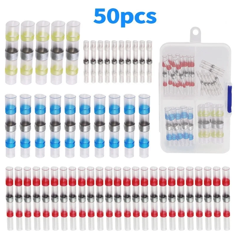 

50PCS waterproof solder ring heat shrinkable middle terminal white 10 red 23 blue 12 yellow 10