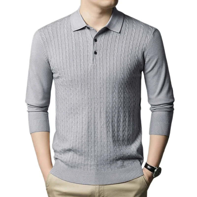 Animal Game Mens Casual T-shirts V Neck Sweater Lapel Knitwear Button Polo Shirts Ribbed Pullover Sweatshirts Men's Cold Blouse