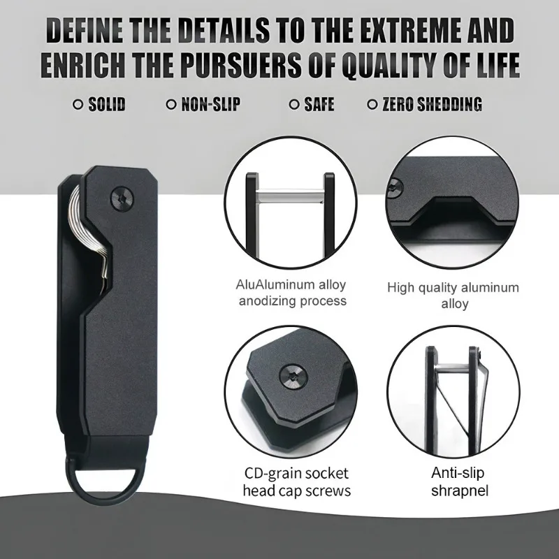 Compact Aluminum Minimalist Key Organizer - Secures 1-5 Keys, Portable and Secure Design