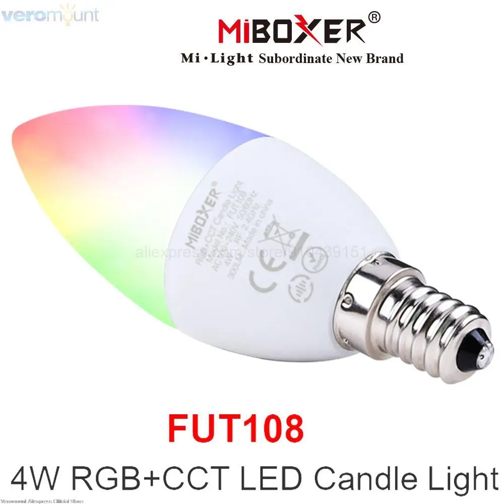 Miboxer FUT108 AC100-240V E14 Smart 2.4GHz TUYA 4W RGBCCT Color Temperature/Brightness Adjustable APP Voice Control Candle Light