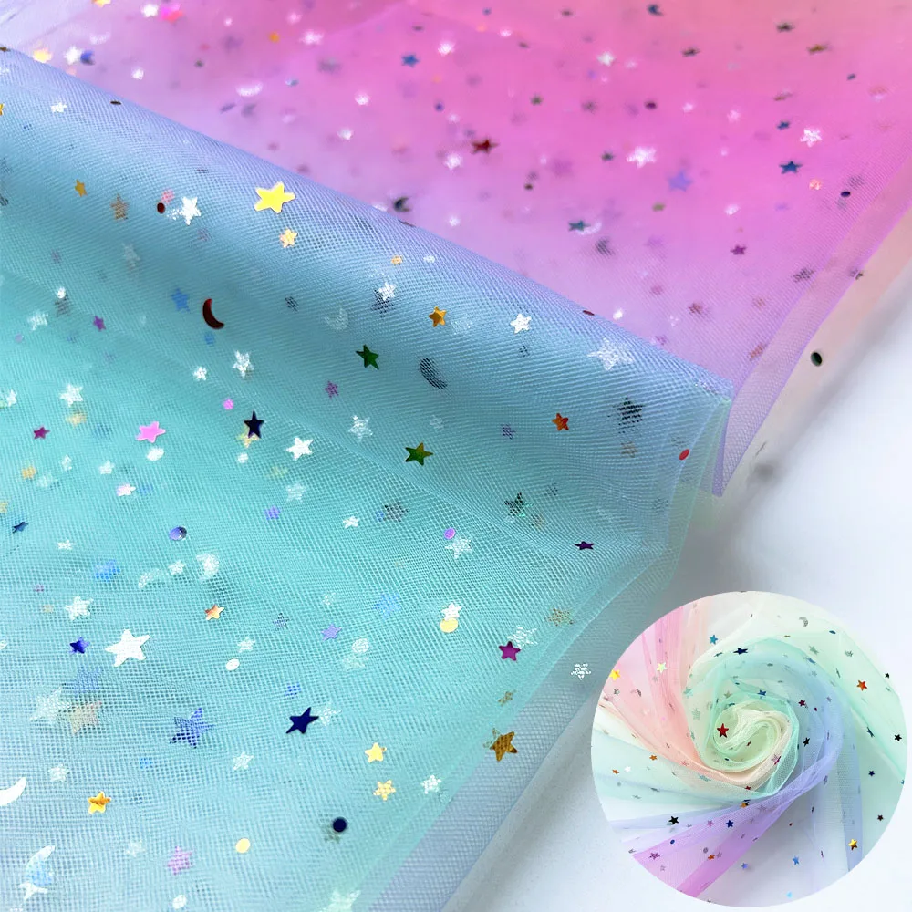 59 x 35in Fantasy Star/Love/Snowflake/Daisy/Star-Moon Rainbow Patterns Tulle Fabric For DIY Handmade Princess Tshirts Bows Dress