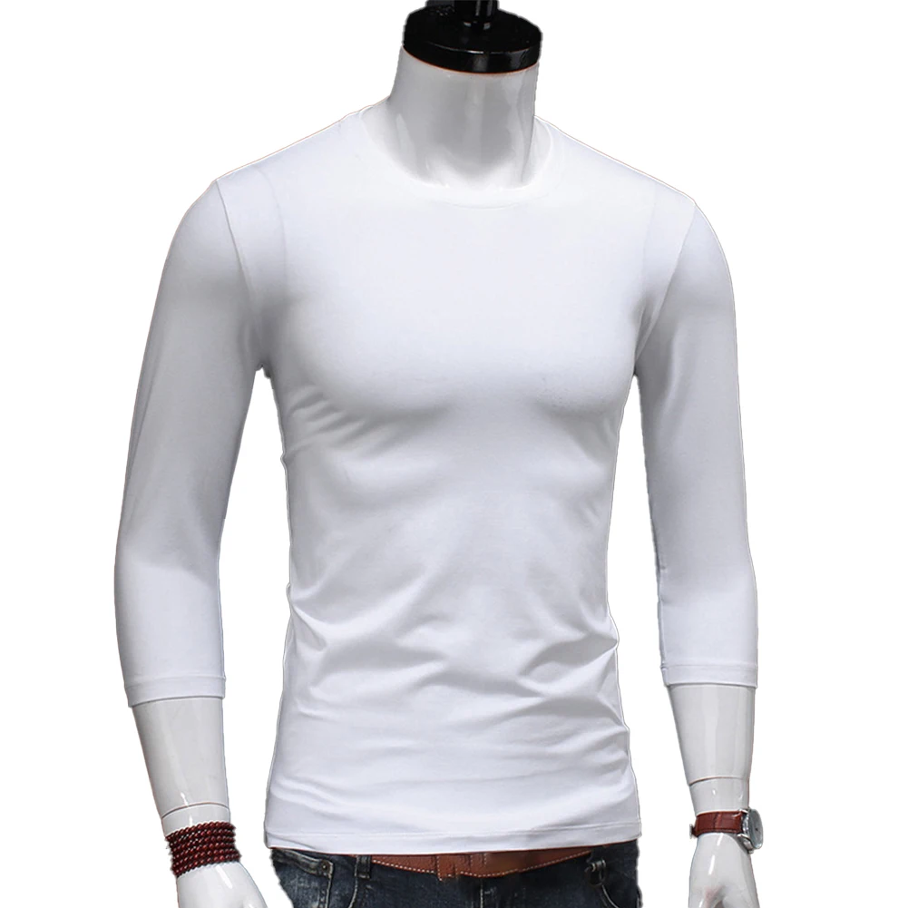 

Удобная модная мужская футболка, облегающая однотонная прочная майка с рукавом 3/4, одежда для активного отдыха, Повседневная Всесезонная блузка