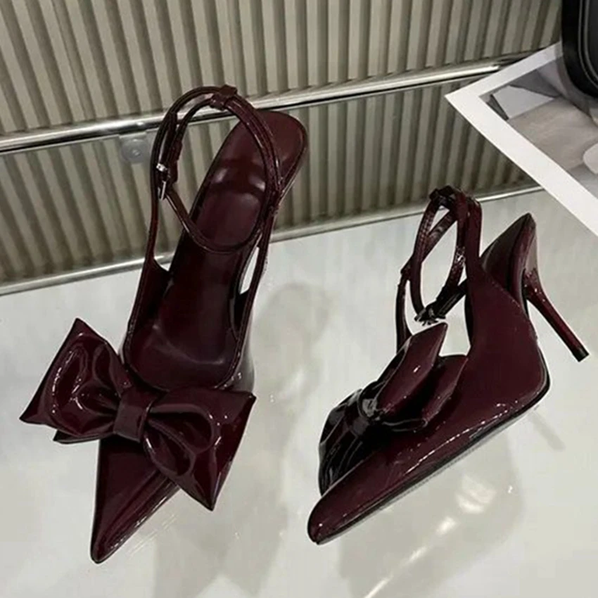 Summer Sexy Butterfly-knot Slingbacks Ankle Buckle Strap Woman Pumps Sandals Pointed Toe Thin High Heels Party Prom Shoes