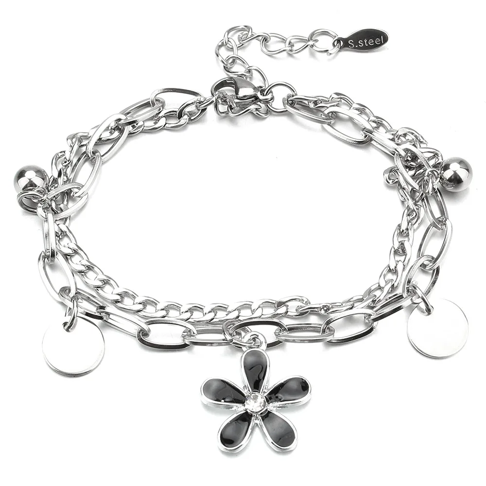 Stainless Steel Bracelets for Women Drip oil Flower Accessories Charm Bracelet Fashion Bracelet Jewelry