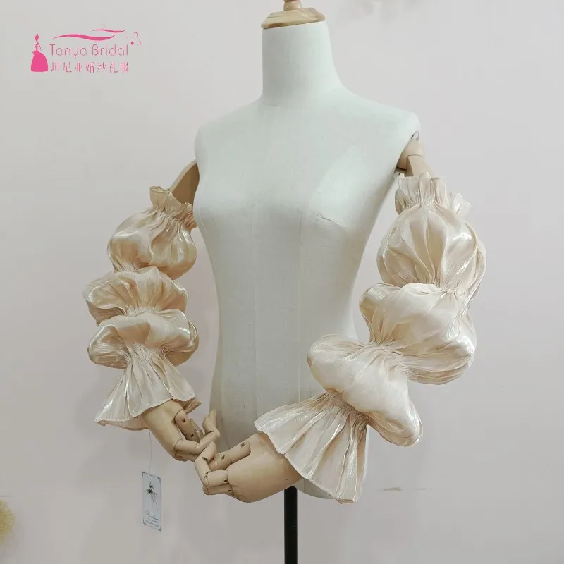 Light Champagne Wedding Detachable Puff Sleeves Wraps Up Down Elastic Evening Party Soft Bridal Accessories D1242