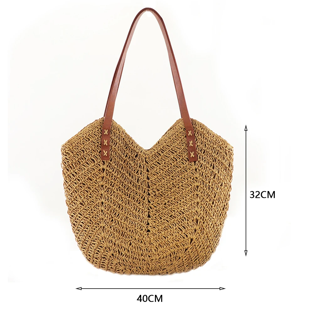 Fashion Women Straw Handbag Hand Woven Shoulder Bag Travel Beach Hollow Totes