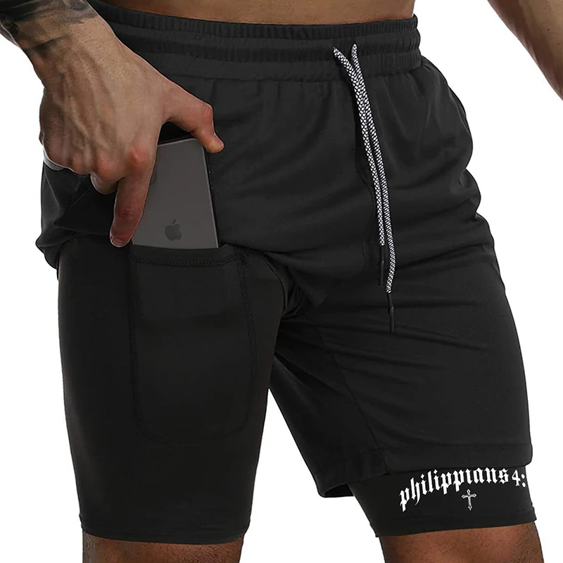 Cross Bible Graphic 2 in 1 Athletic Shorts for Men Christian