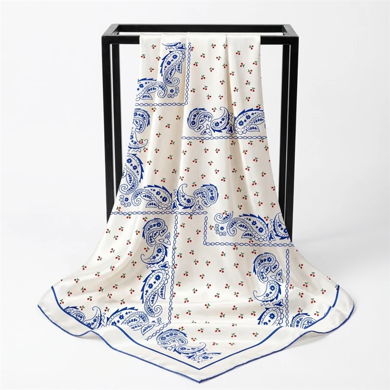 2026 Satin Quadrat Schal Frauen Paisley Hijab Eleganten Druck Seide Halstuch Schal Wraps Stirnband Griff Haar Zubehör Bandana – Detail 9