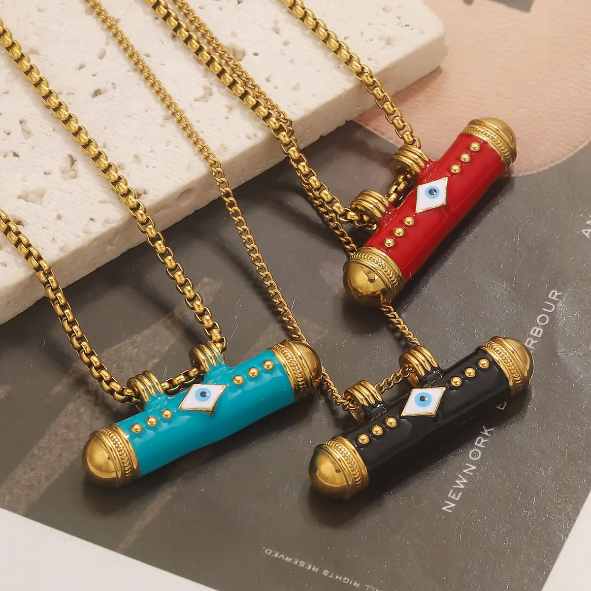2pcs 컬러 스테인레스 스틸 에나멜 천연 석재 관형 보석 패션 DIY 팔찌 목걸이 액세서리 제조