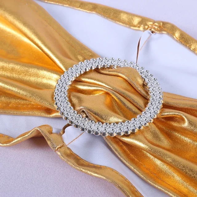 Ceintures de chaise métalliques or argent, 50 pièces/lot, décoration de chaise de mariage, bande de couverture de chaise en Spandex pour décoration de fête, ceinture d'anniversaire 5