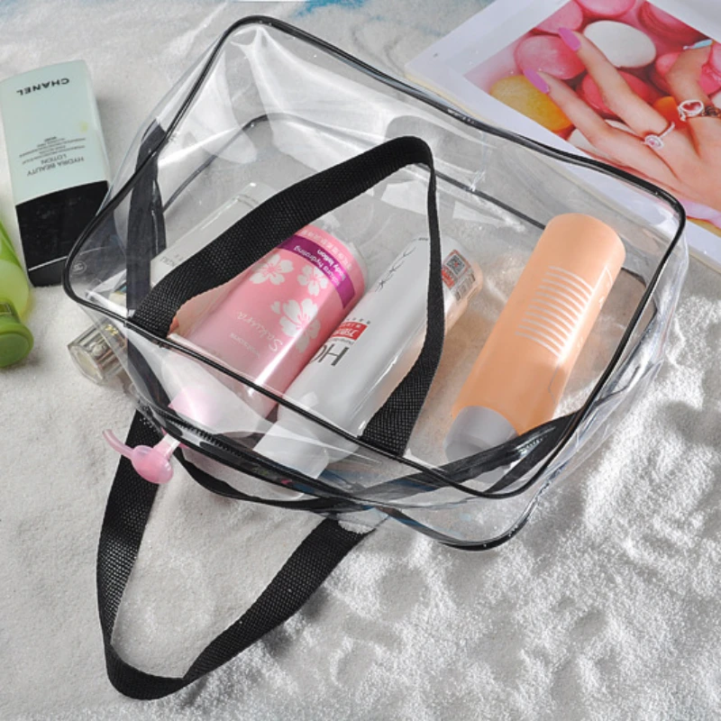 Transparent travel toiletry bag Multi-functional waterproof organiser black PVC handheld three-size environmental protection bag travel toiletry bag