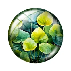 10pcs Watercolor Green Plants Round Glass Cabochons - Assorted Sizes - 25mm (BG1818 - 04)