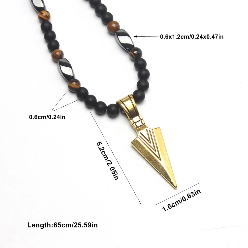 שרשרת חרוזים שחורים עם תליון חץ לגברים