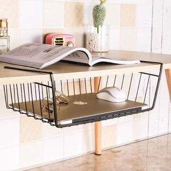 Étagère multifonctionnelle, armoire de bureau, support de rangement sous Table, panier en maille suspendu, supports de garde-robe, organisateur de cuisine en métal et en fer 1