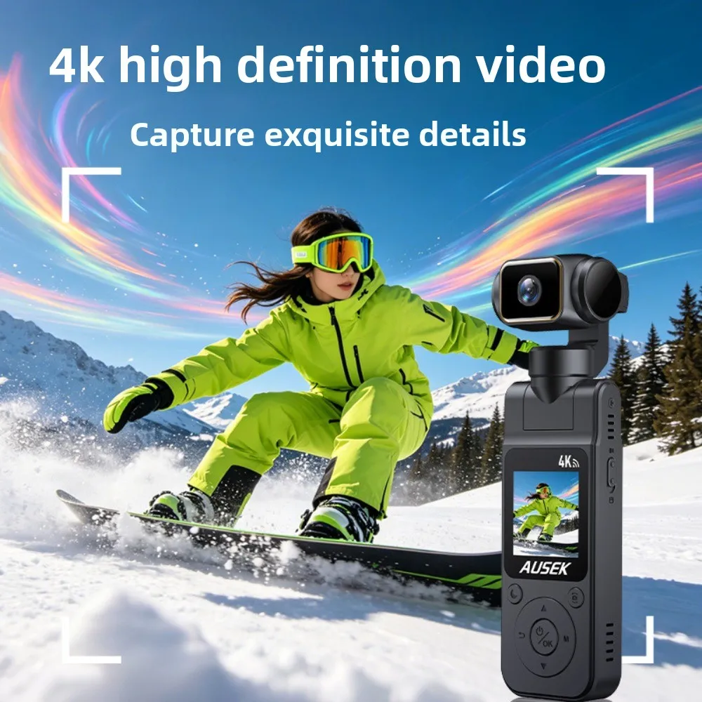 1.5인치 IPS 화면 포켓형 브이로그 카메라, WIFI 4K 핸드헬드 액션 카메라 (180도 회전 가능) ° 회전식 렌즈, 여행용 1000mAh 스포츠 캠코더