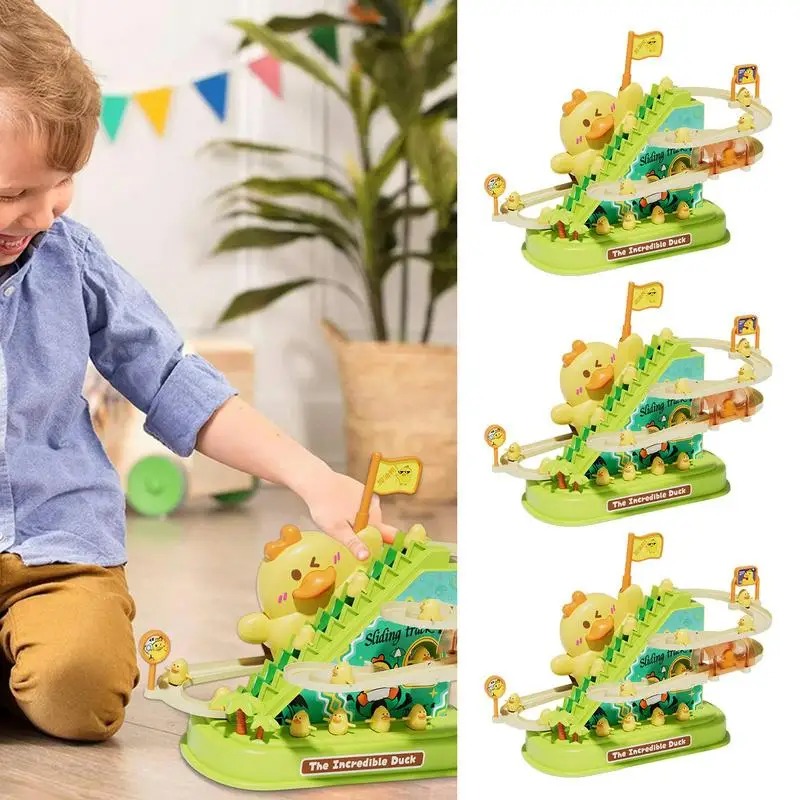 

Climb Stairs Toy Electric Ducks Chasing Race Track Game Set Stair-Climbing Duck Cartoon Race Track Set For Kids Toddler