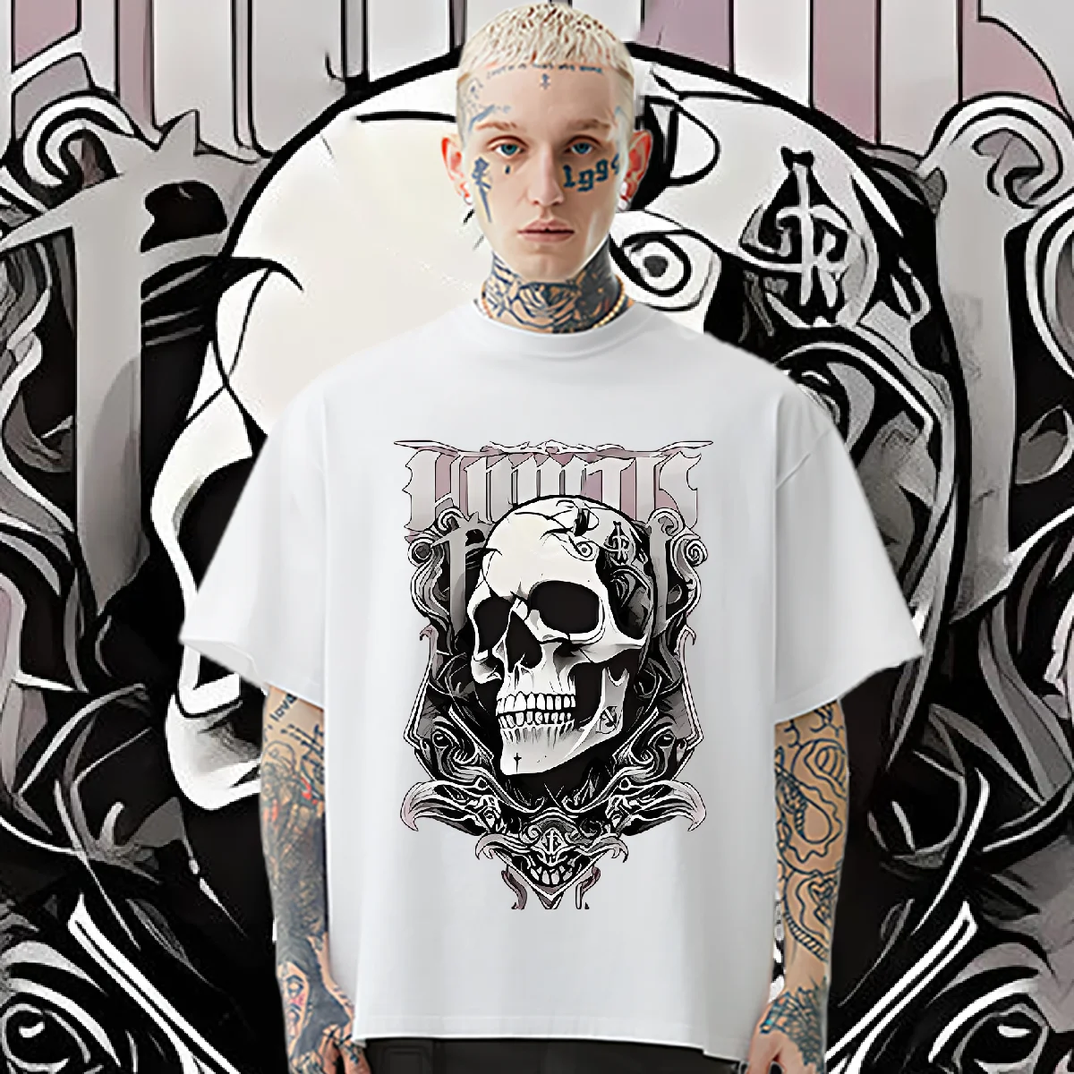 

Skul Tops Short Sleeve Loose Round Neck Tshirt American Retro Men Woman Shirt Graphic Casual Style Tee Quick-Drying Hip Hop Tees