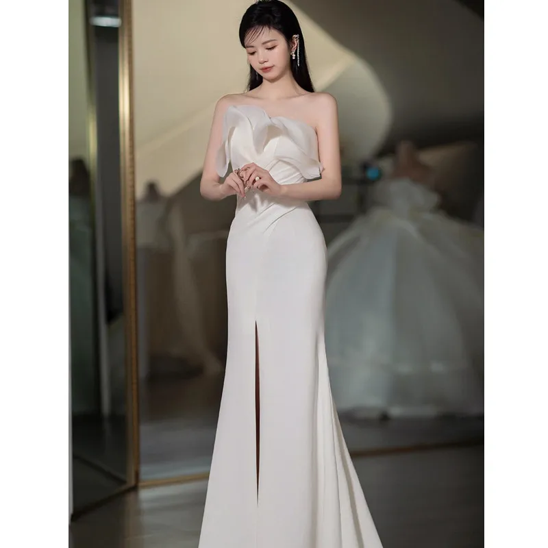 

Light Wedding Dress Simple Trip Shoot Tube Top White Slimming Super Fairy Fishtail Welcome Wedding Veil Korean Bridal Dress Spri