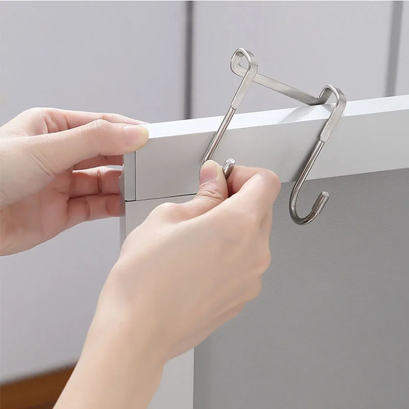 1PCS 304 Stainless Steel Door Back Hook S-shaped Kitchen Bathroom Hat Towel Hanger Storage Cupboard Wardrobe Door Hook