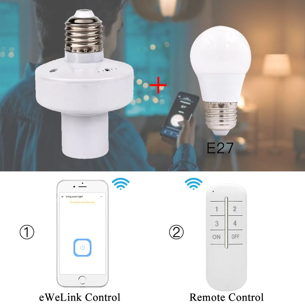 Ewelink Smart Lamp Holder Wireless Remote Control Switch Timing Module Work With E27 110v 220v Lights For Smart Automation - Switches - AliExpress