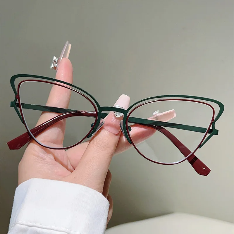 Vintage-Brille mit ausgehöhltem Rahmen, Anti-Blaulicht-Brille für Damen, neue Mode, Patchwork-Cat-Eye-Brille, Rahmen, Sonnenbrille – Detail 13