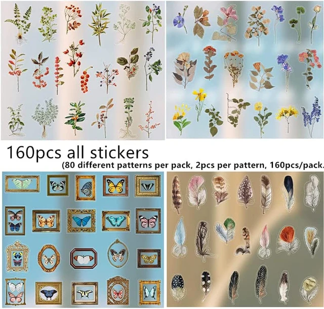 160pcs Flower Stickers for Journaling, Transparent Vintage Floral Stickers  Plant Floral Stickers for Scrapbooking Clear Flower Decals DIY Crafting