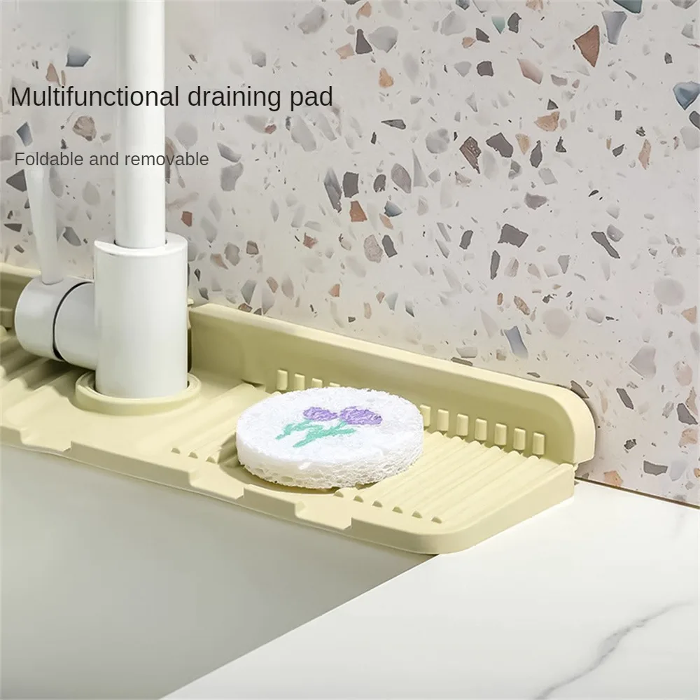 Upgraded Faucet Mat Silicone Kitchen Sink Tray Soap Dispenser Sponge Drain Pad Sink Splash Drying Mat Countertop Storage Tray