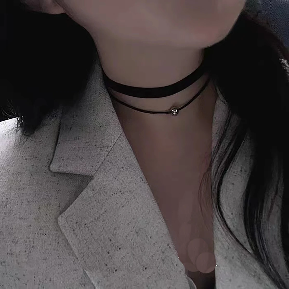 Einfacher, süßer und cooler Punk-Samtgurt, doppellagige Edelstahlperlen, schwarzes Choker-Halsband, Halsgurt und Halskette für Damen